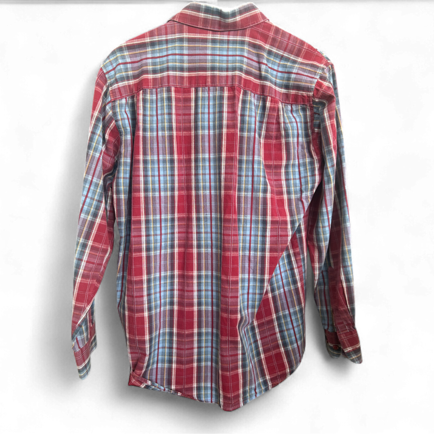 Jack Gordon Hemd M Baumwolle Langarm Kariert Blau Rot 100 % Cotton Vintage Look