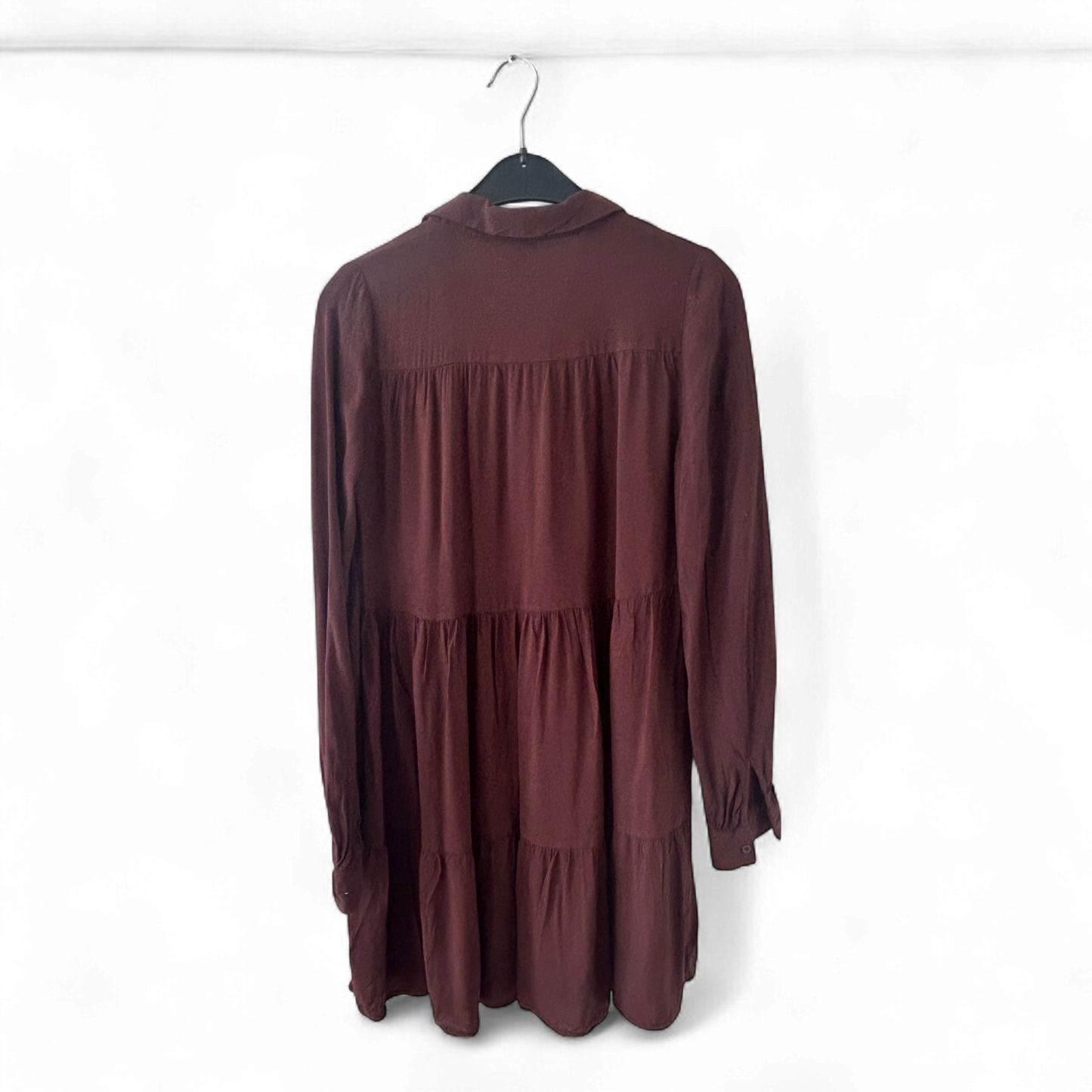 Amisu Kleid Damen Dress Damenkleid Gr. 34 Braun Tunika Langarm Viskose Modisch