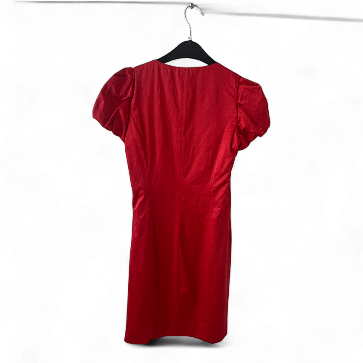 MNG Suit Kleid Damen Dress Damenkleid Gr. S Rot Satinoptik Puffärmel Gefüttert