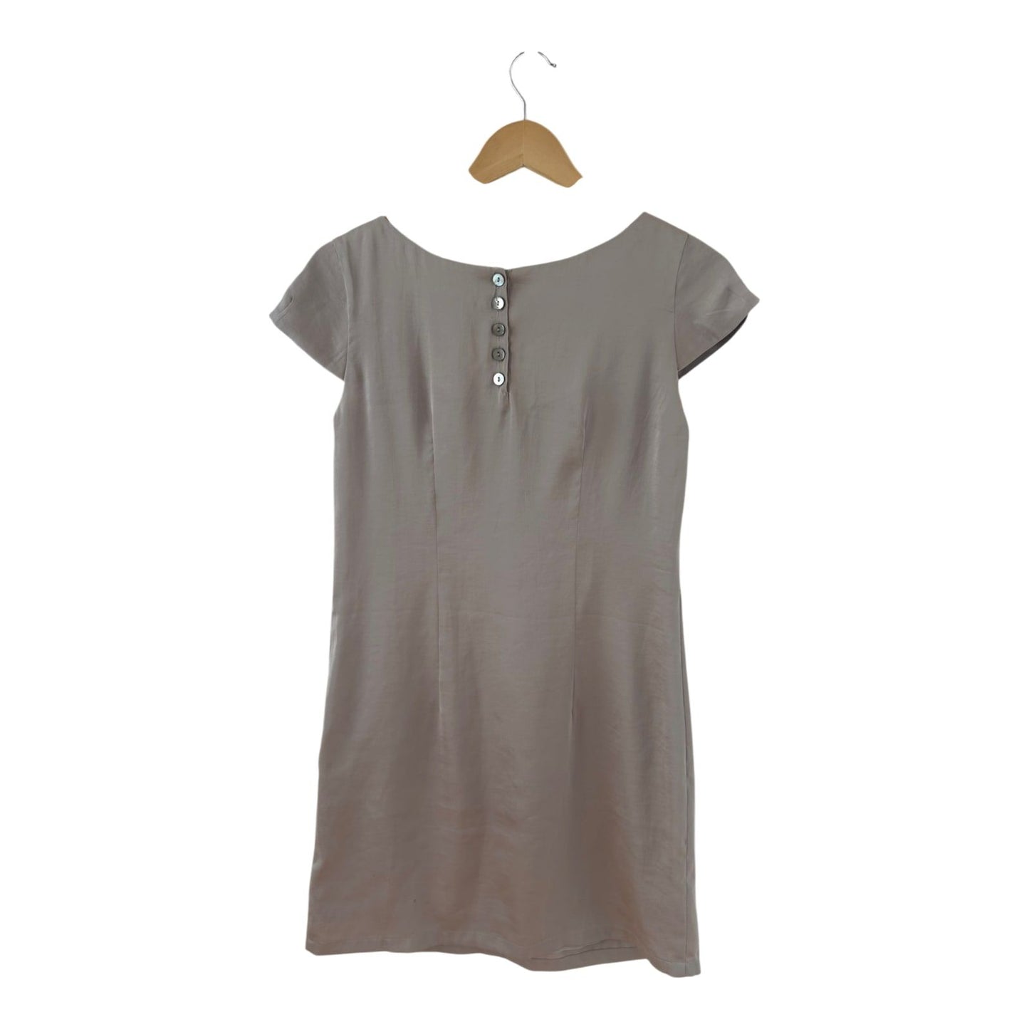 H&M Kleid Damen Dress Damenkleid Gr. 36 Taupe Kurzarm Futter Elegant Büro Basic