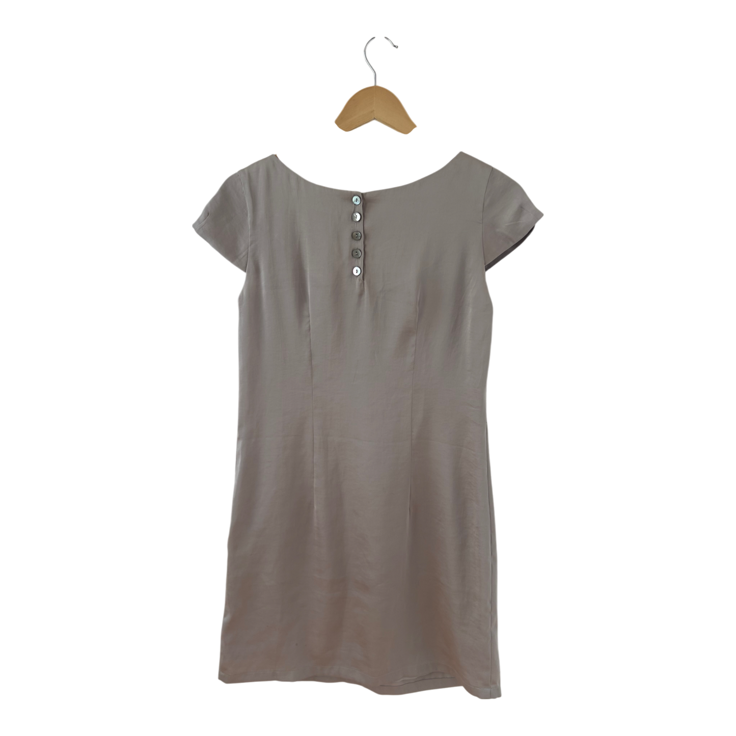 H&M Kleid Damen Dress Damenkleid Gr. 36 Taupe Kurzarm Futter Elegant Büro Basic