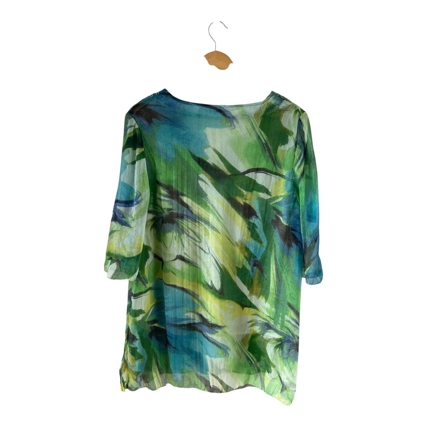 Eder Tunika XXL grün blau mit Stickerei Seidenanteil gefüttert 3/4 Arm elegant