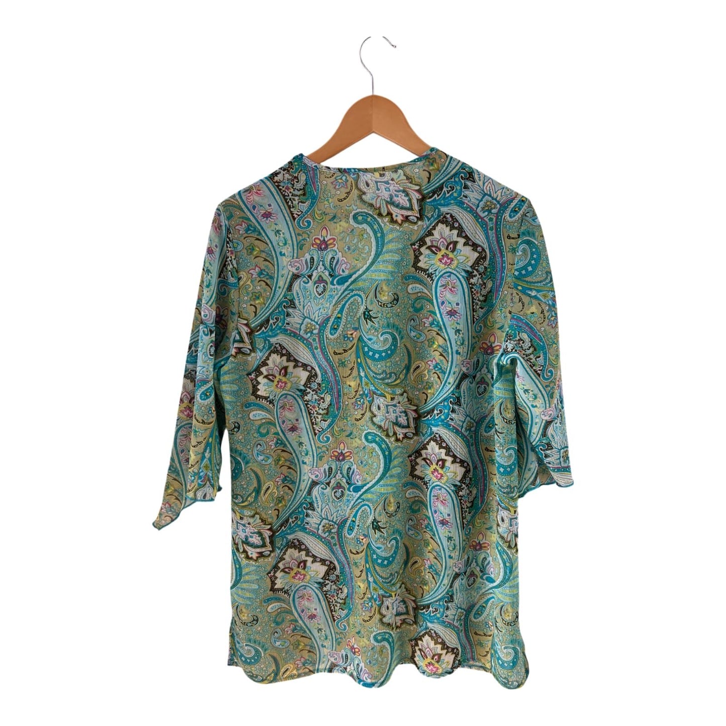 Boho Tunika mit Paisley Print in Türkis, 3/4 Arm, Gr 44, luftig & elegant