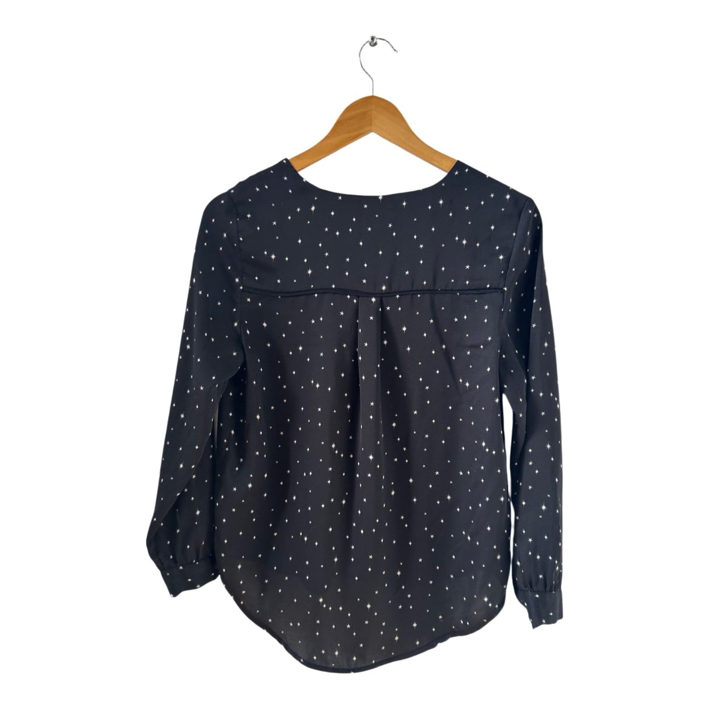 H&M Bluse 32 schwarz Sterne Langarm elegant leicht V-Ausschnitt Büro Top Damen
