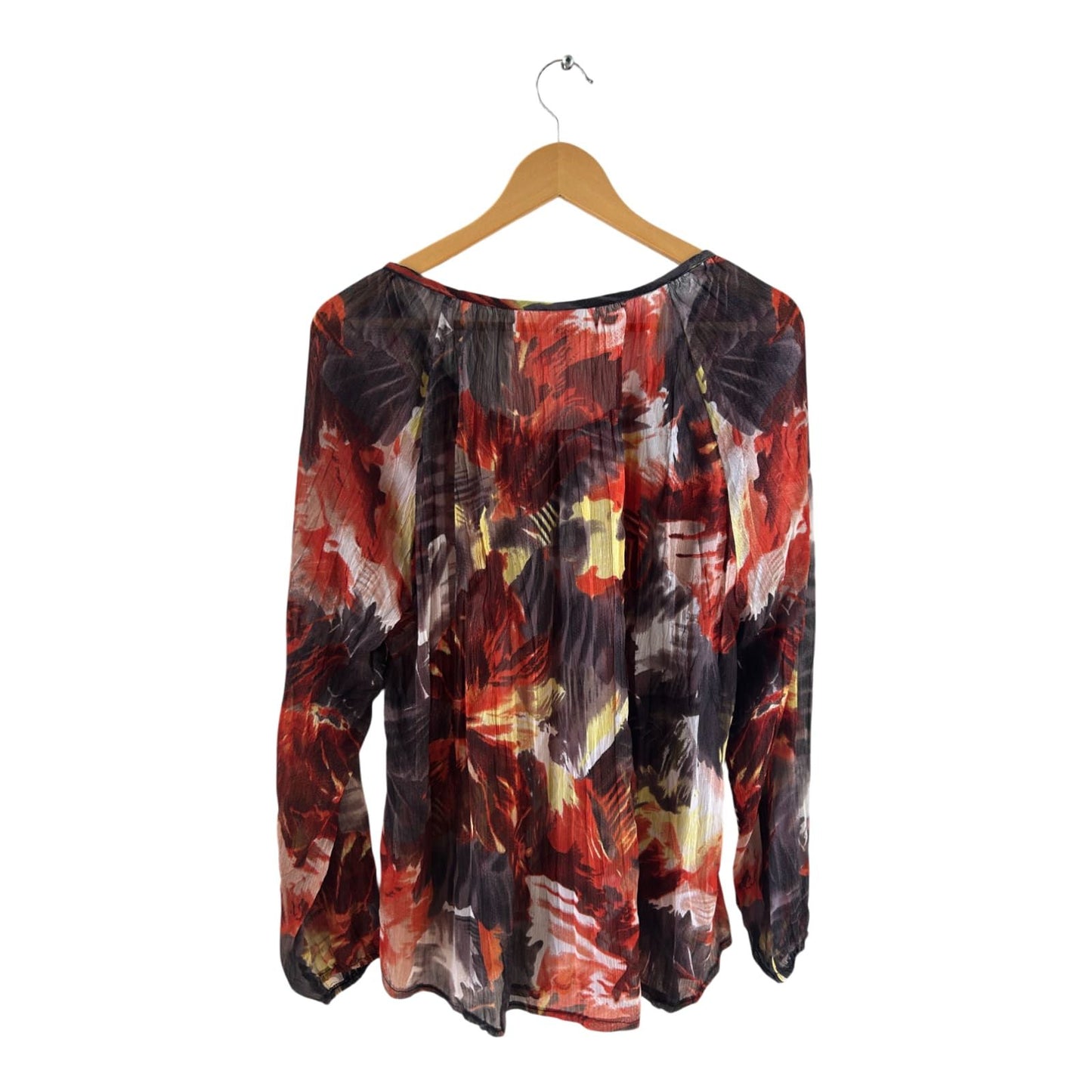 Bexleys Bluse Gr 46 abstrakt orange braun gelb leicht transparent elegant langarm