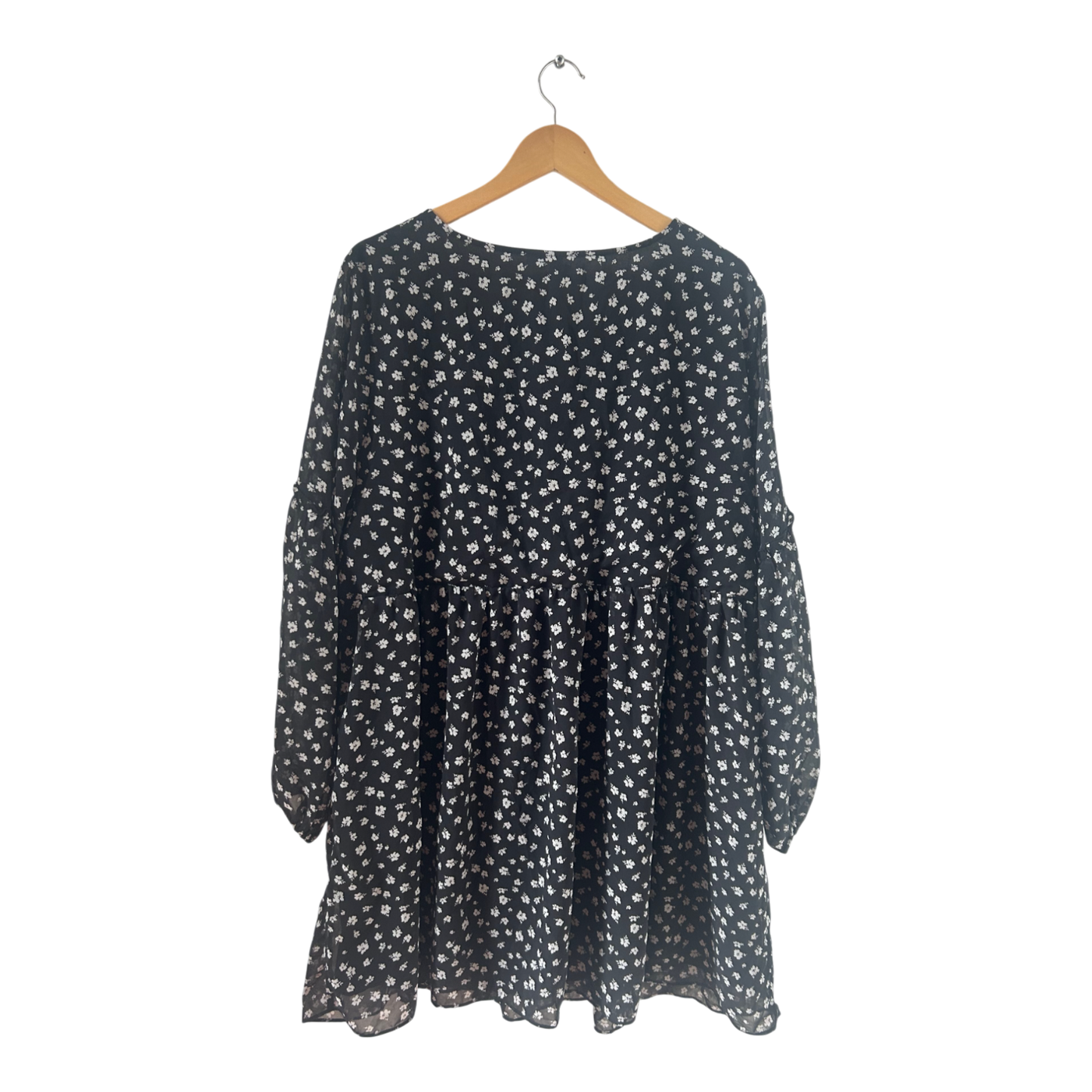 H&M Kleid Damen Dress Damenkleid Gr. 2XL Schwarz Weiß Blumen Gefüttert Boho