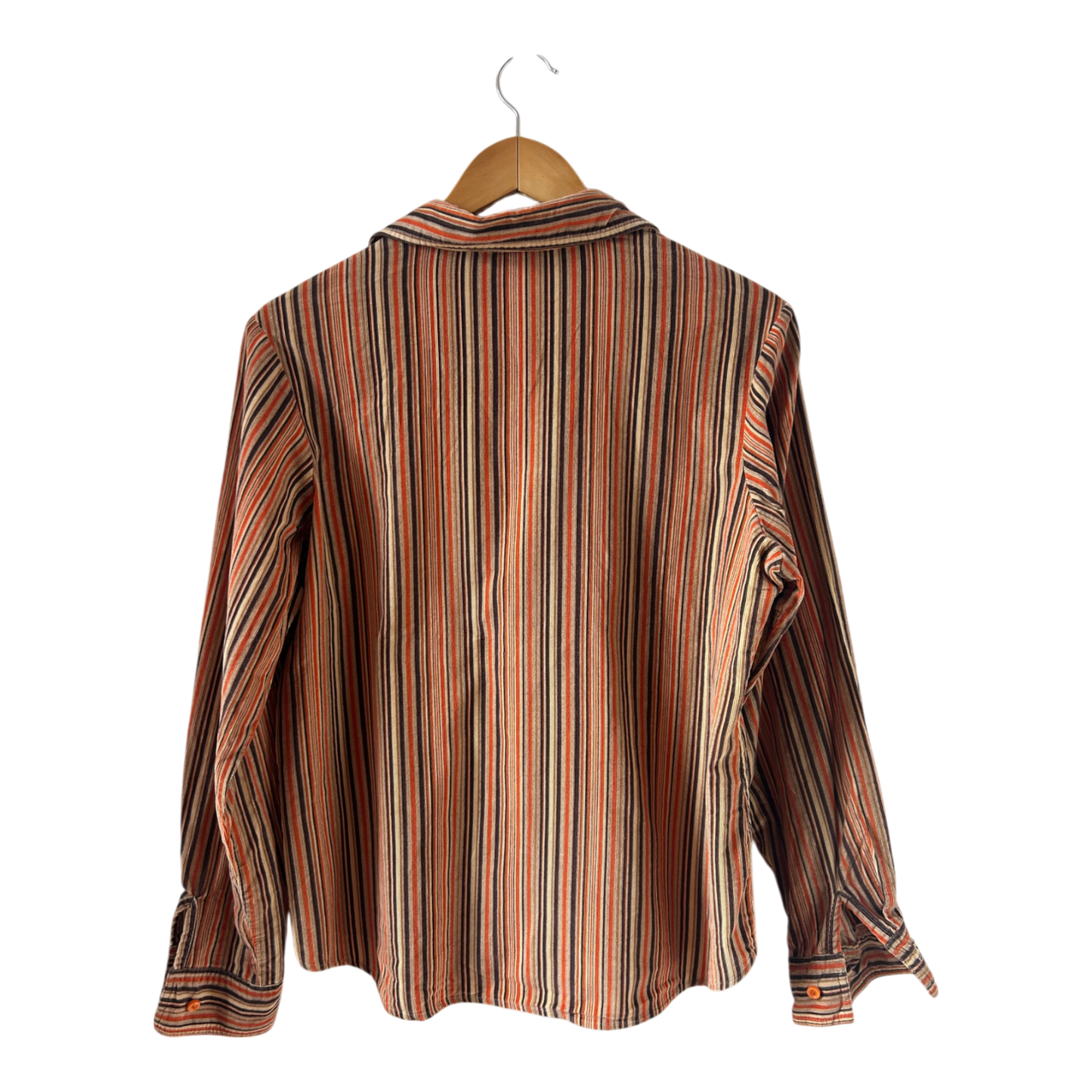 Joy Bluse Gr 40 Feincord Baumwolle Gestreift Langarm Retro Style Braun Orange Beige