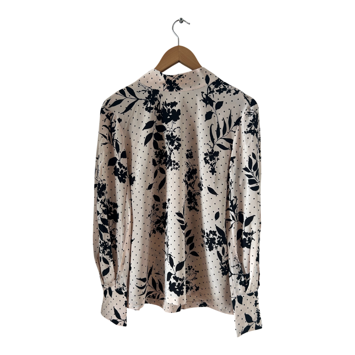 H&M Silk Bluse Seide Gr 40 Rosa Schwarz floral gepunktet elegant hochwertig