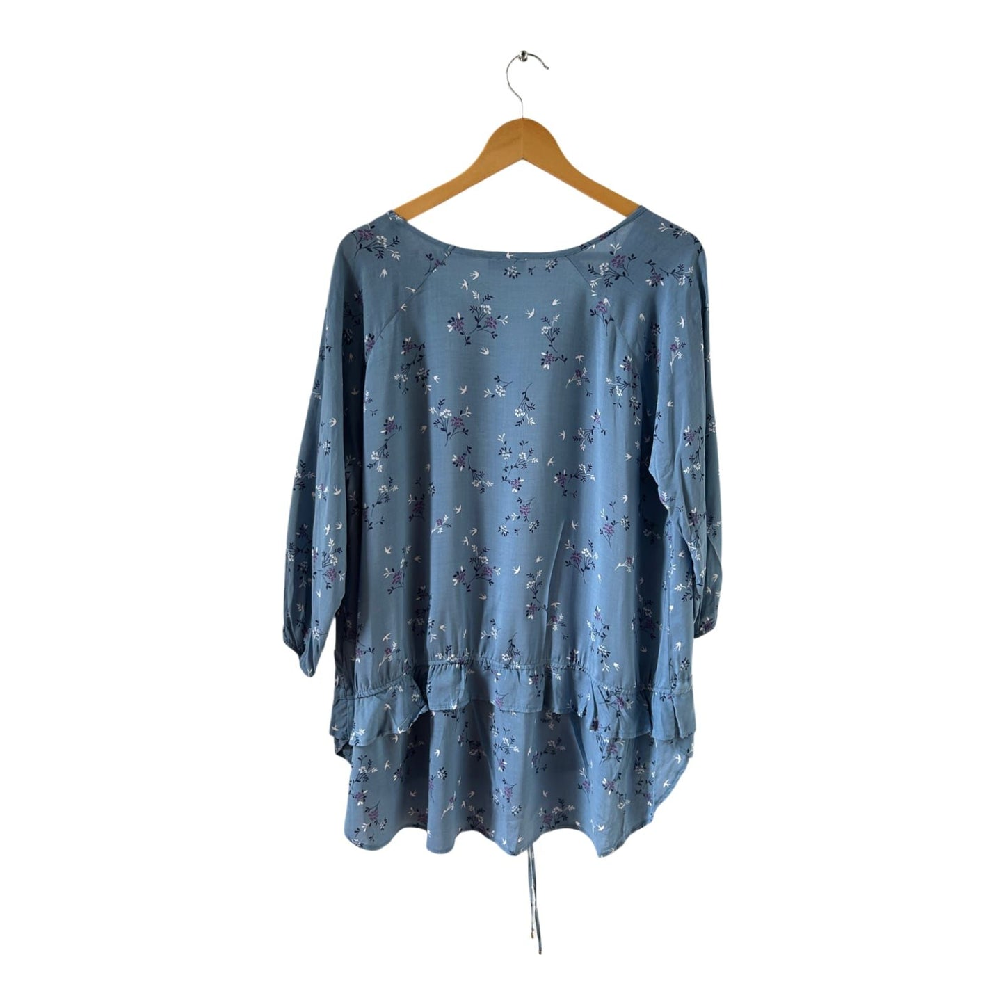 Yessica Bluse Tunika hellblau mit Blumenmuster Gr 46 locker geschnitten aus Viskose
