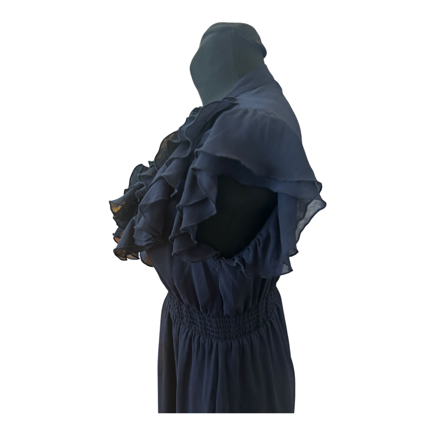 H&M Damen Kleid Sommer Volants Chiffon Dunkelblau Elegant Gr 40