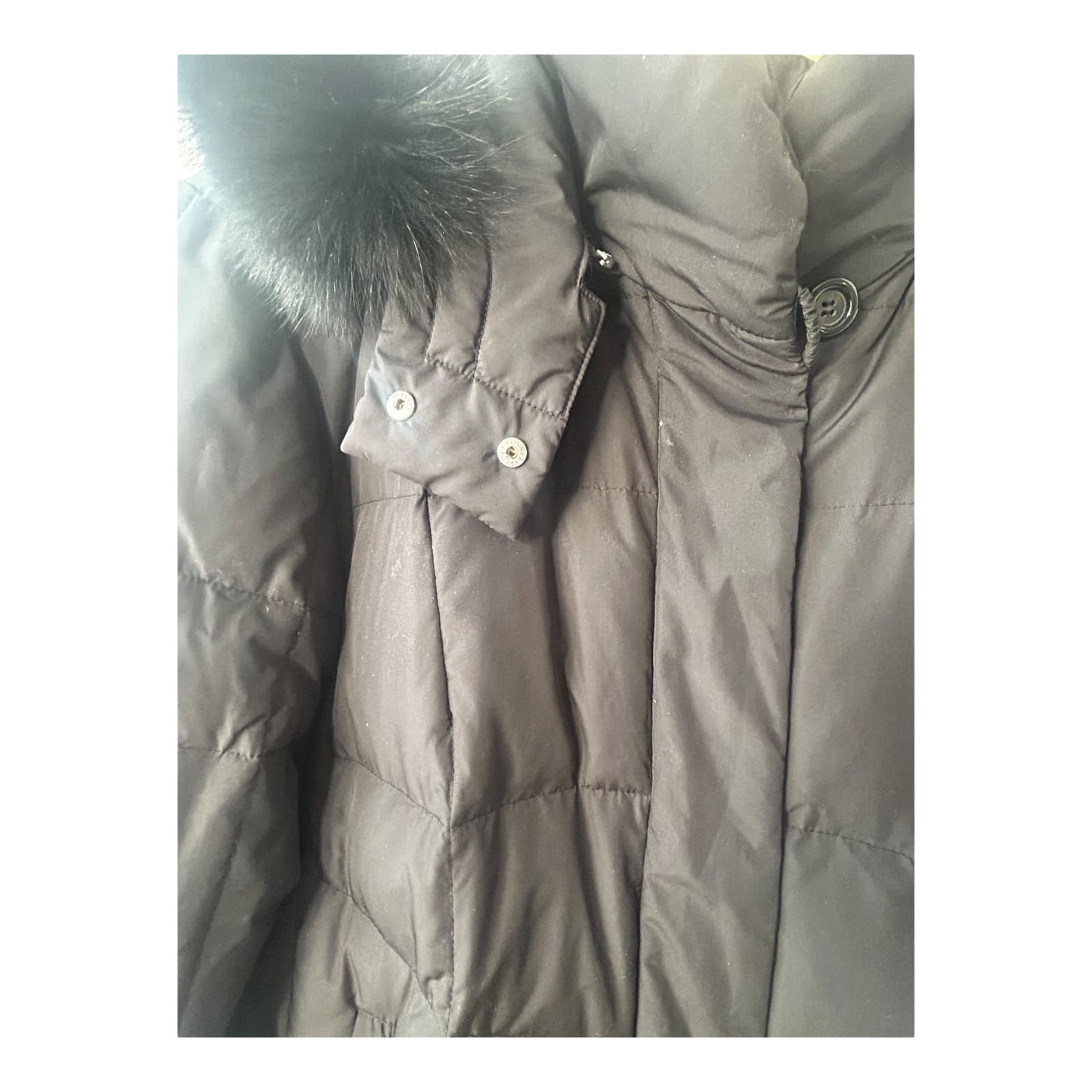 C S Outdoor Damen Daunenjacke Gr 46 Schwarz Echtdaune mit Kapuze Kunstfell