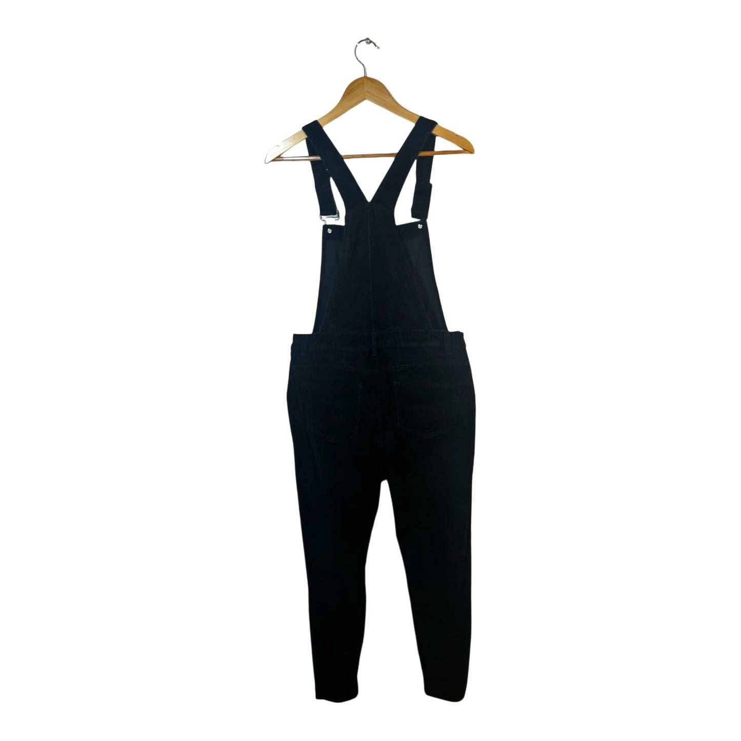 Denim Co Damen Latzhose Gr 40 Schwarz Feincord Elasthan Verstellbare Träger
