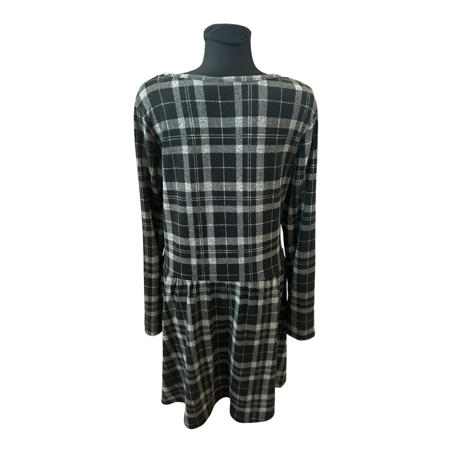 Gina Kleid Damen Gr 44 Schwarz Grau Karo Langarm Knielang Stretch