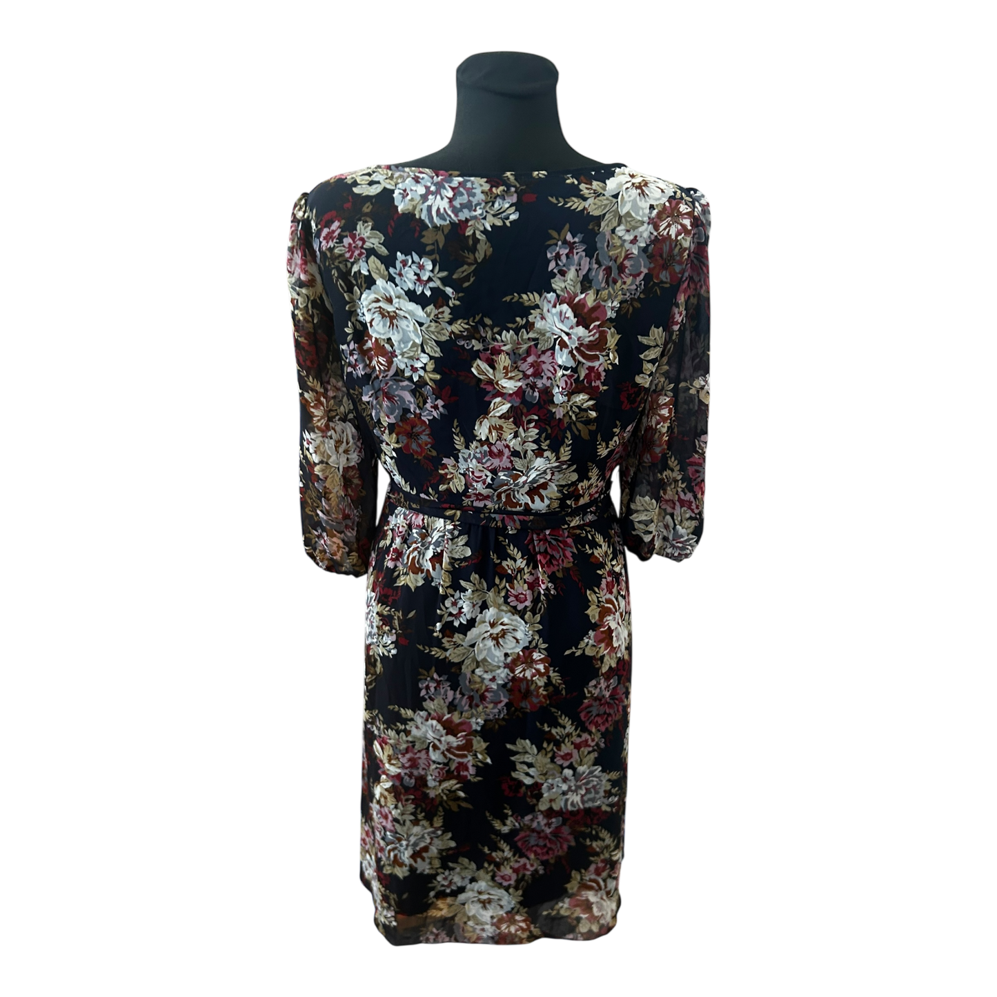 Esprit Collection Kleid Damen Gr 42 Blumen Chiffon Elegant Gefüttert 3/4 Arm