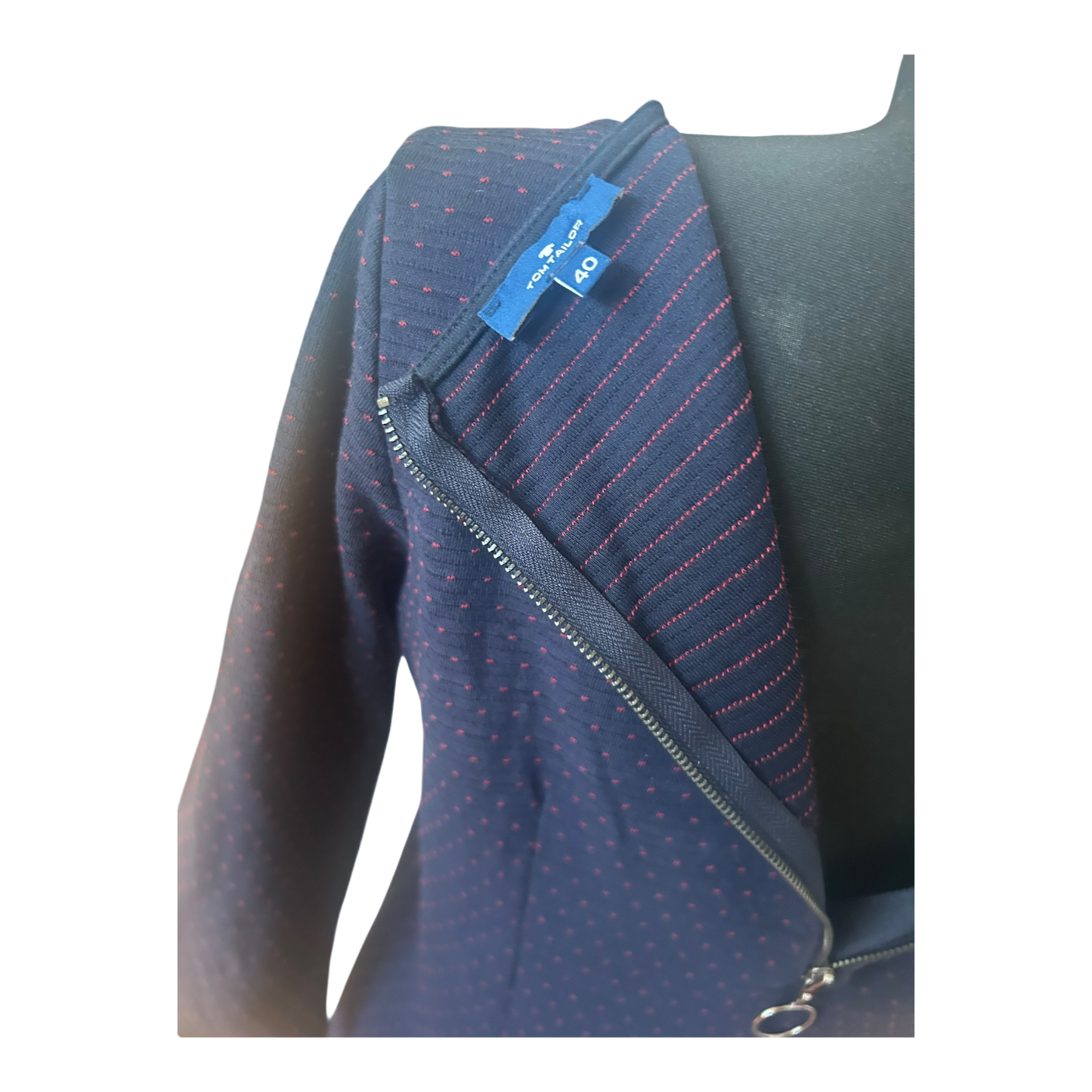 Tom Tailor Kleid Damen Gr 40 Blau Gepunktet Knielang 3/4 Arm Elegant