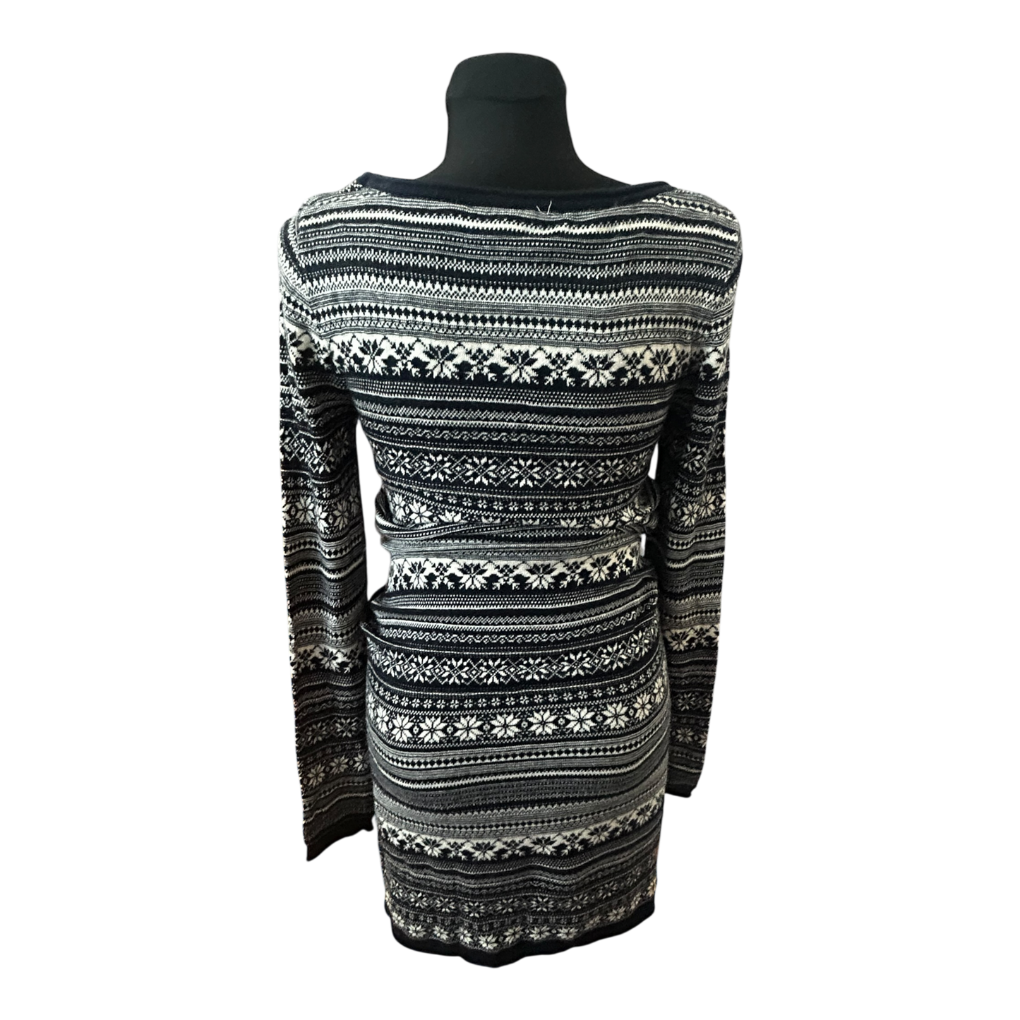 H&M Damen Kleid Norwegermuster Strickkleid Winter Midikleid Gr S Blau