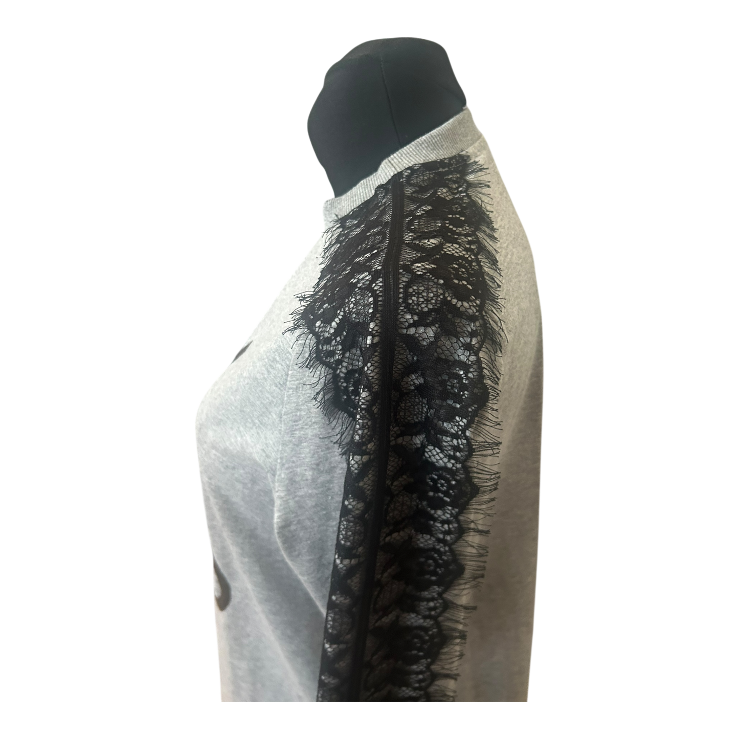 Moodbasic Damen Kleid 38 Sweatkleid Grau Spitze Schriftzug Long Weekend