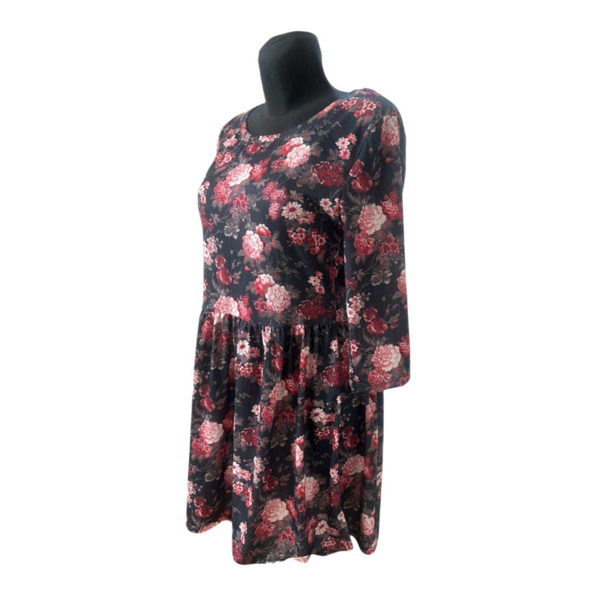 Clockhouse Damen Kleid XXL Schwarz Blumen 3/4 Arm Freizeit Stretch Jersey
