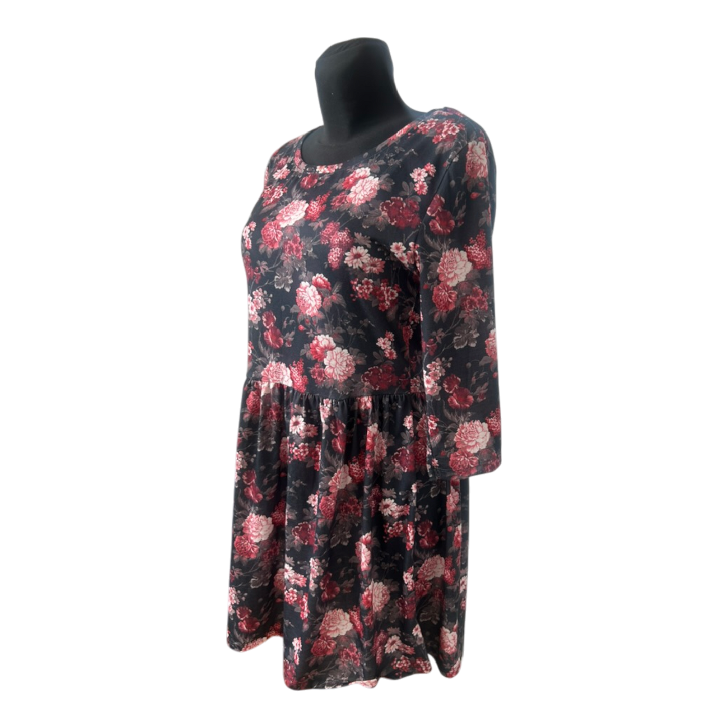 Clockhouse Damen Kleid XXL Schwarz Blumen 3/4 Arm Freizeit Stretch Jersey