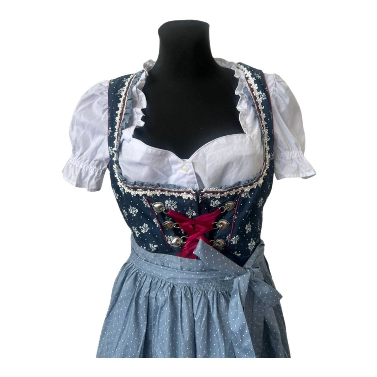 Esmara Dirndl Damen Gr. 44 Blau Weiß 3-teilig Trachtenkleid Baumwolle Oktoberfest