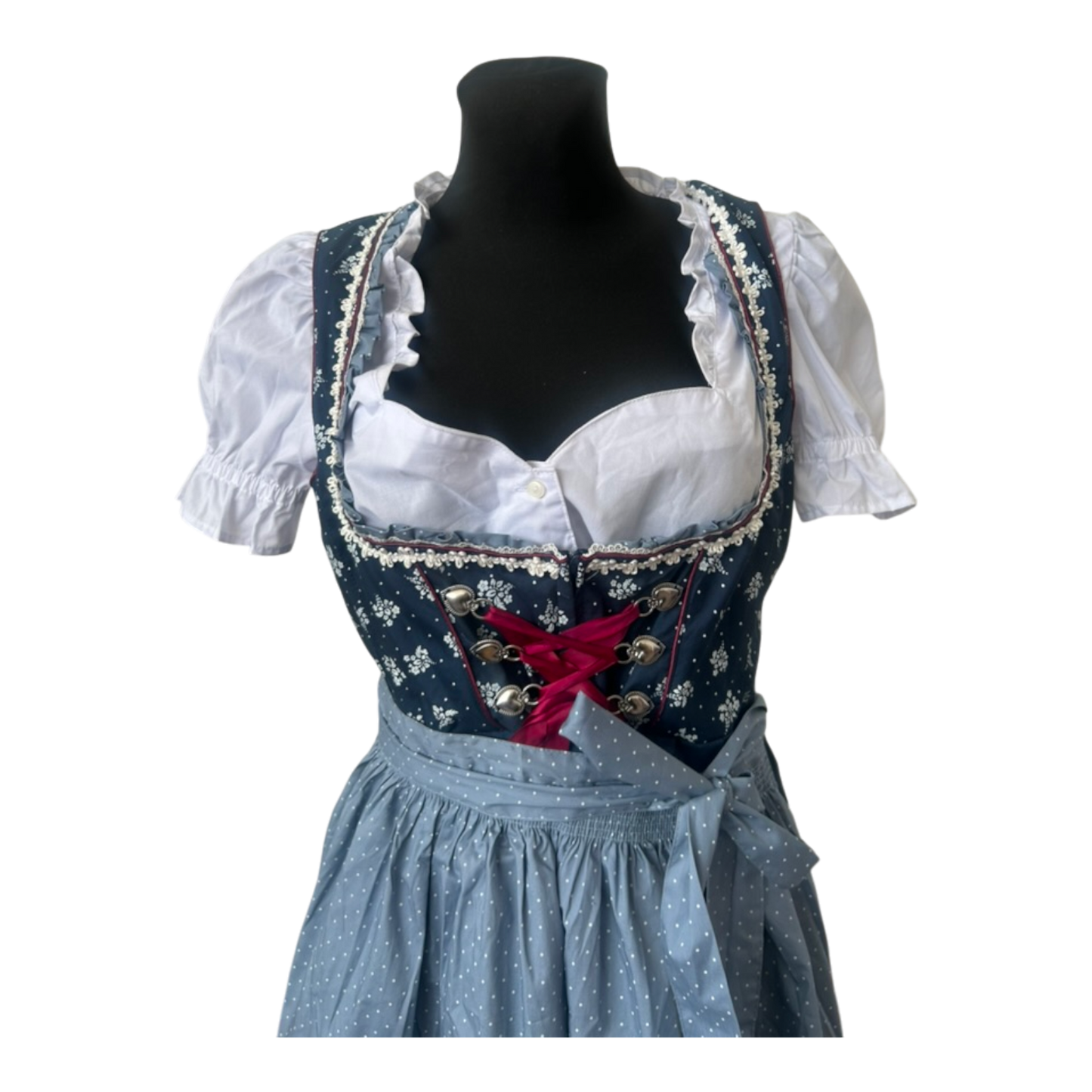 Esmara Dirndl Damen Gr. 44 Blau Weiß 3-teilig Trachtenkleid Baumwolle Oktoberfest