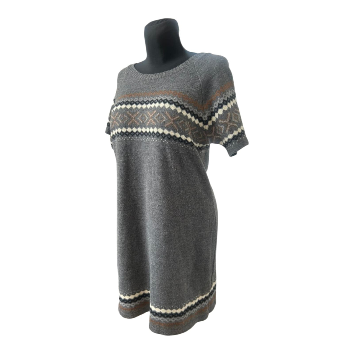 Gina Benotti Strickkleid Damen Gr. 46 Grau Norwegermuster Kurzarm Winterkleid