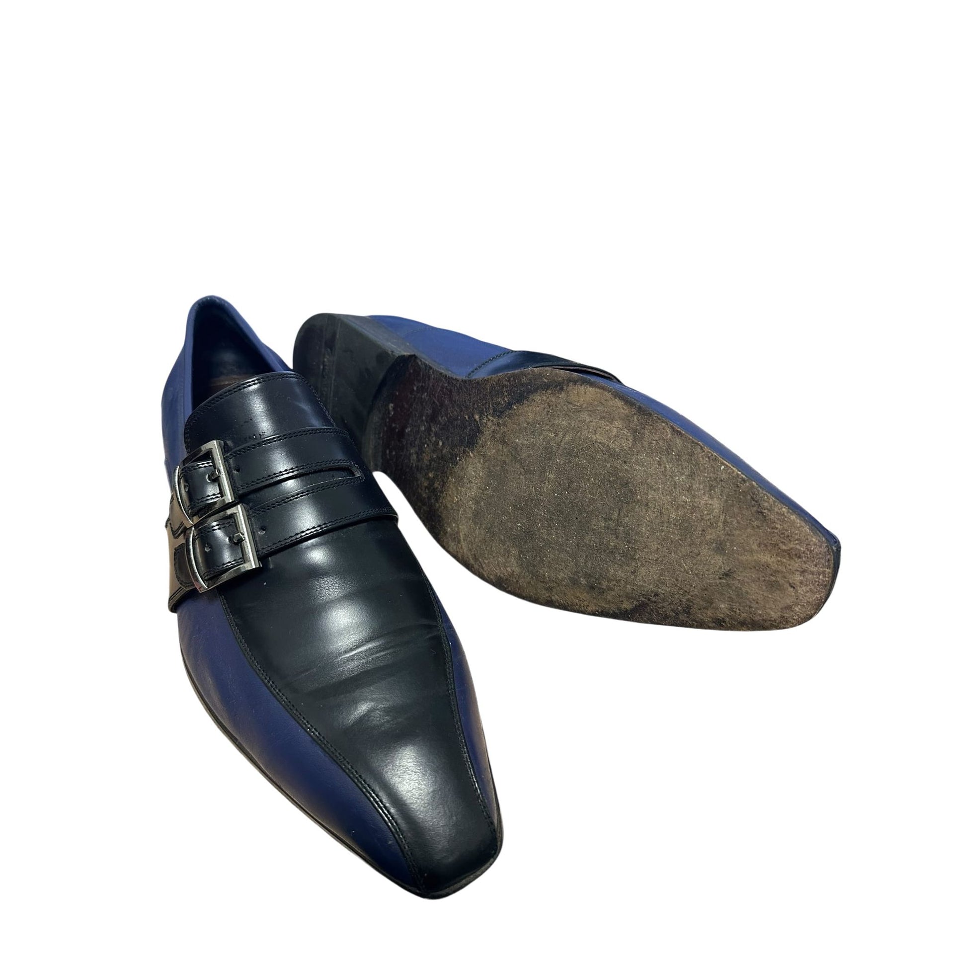 Bespoke Herrenschuhe dunkelblau / schwarz aus Echtleder Sohle Gr. 44