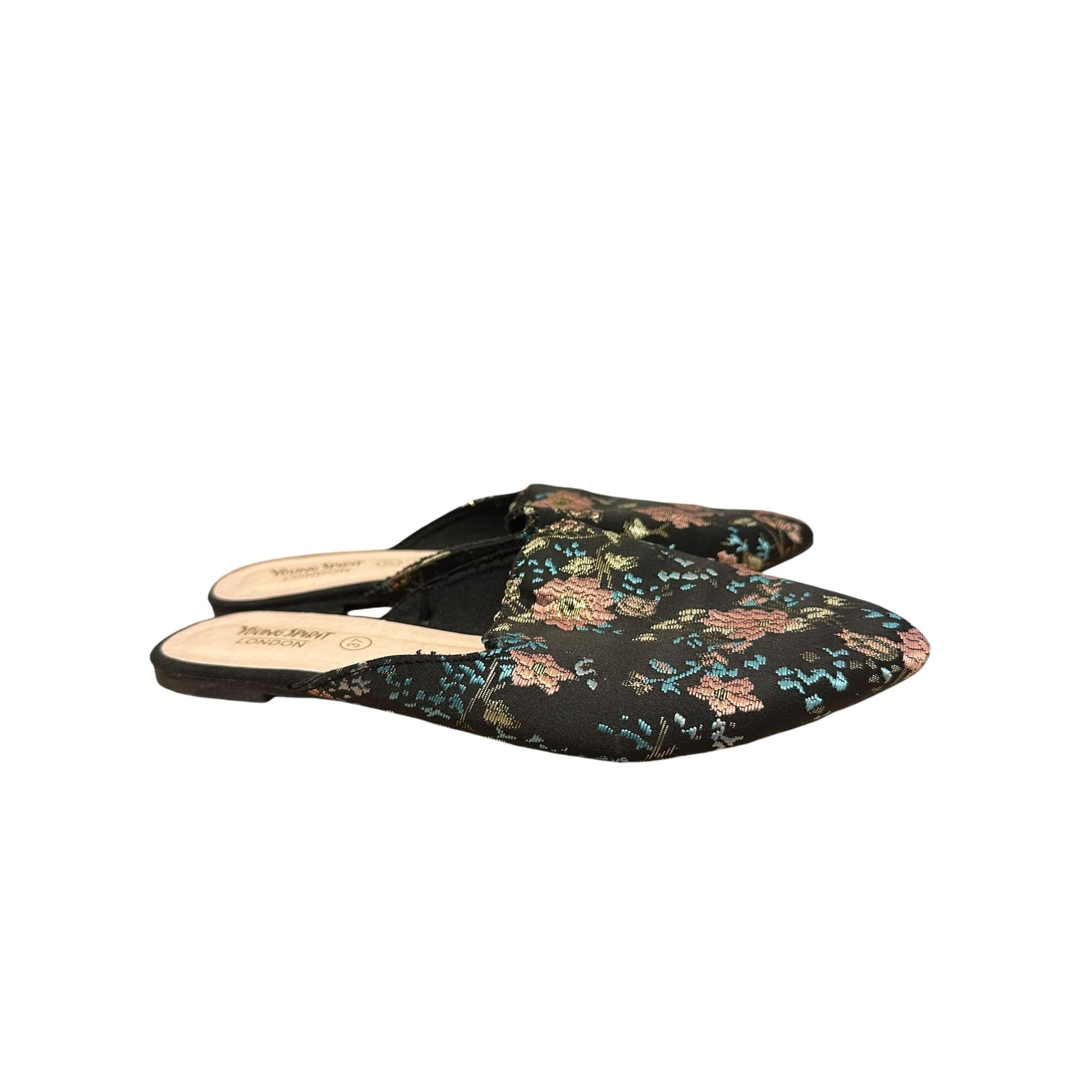 Young Spirit Mules Gr 37 Brokatmuster Schwarz Floral Elegant Sommer Hausschuh