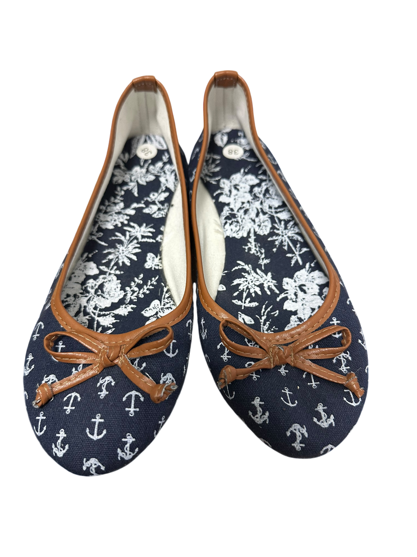 ⚓️ Maritim Ballerinas Damen 38 Dunkelblau – Anker & Blumen – Schleife ⚓️