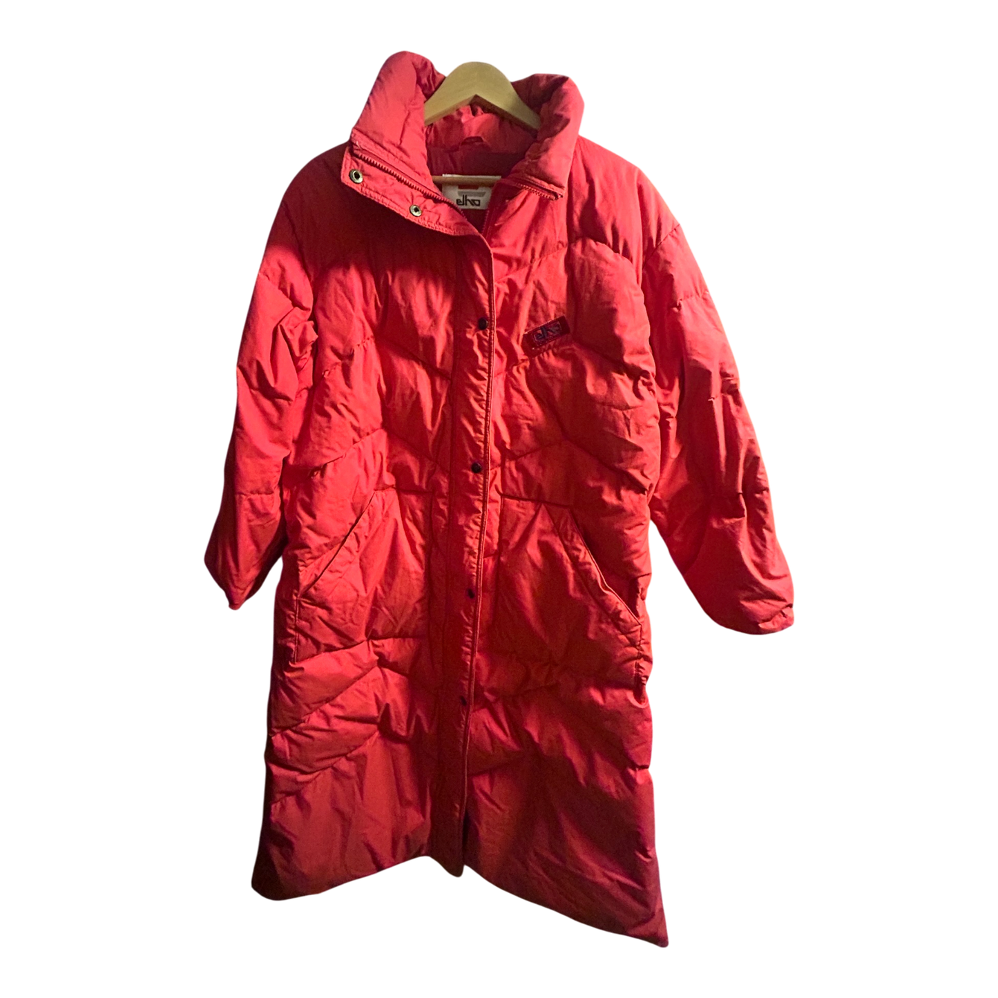 Elho Vintage Daunenmantel Rot Gr 40 90s Lang Daunenjacke Wintermantel Damen