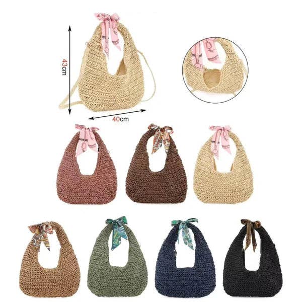 Strohtasche Hobo Style Damen Tasche Reißverschluss Sommerkorb  3 Farben NEU