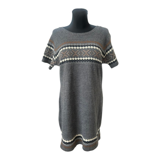 Gina Benotti Strickkleid Damen Gr. 46 Grau Norwegermuster Kurzarm Winterkleid
