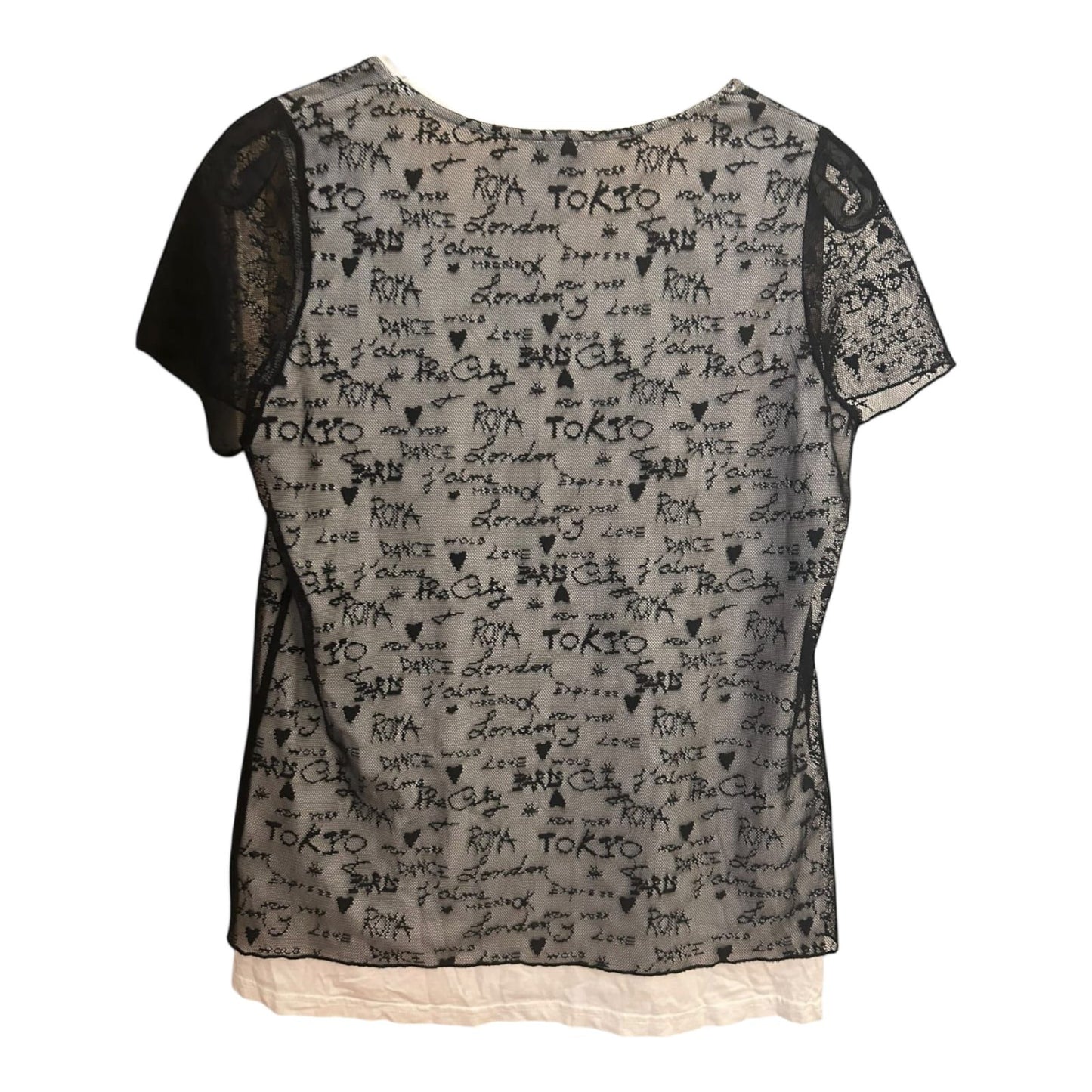 Pure Panda Damen T-Shirt - Gr. 40 schwarz-weiß mit Spitze