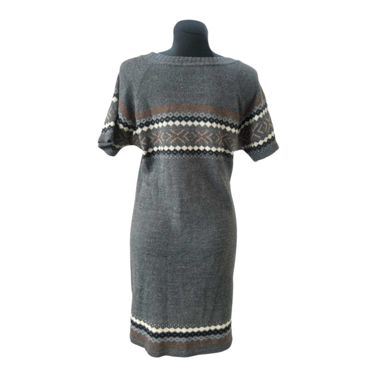 Gina Benotti Strickkleid Damen Gr. 46 Grau Norwegermuster Kurzarm Winterkleid