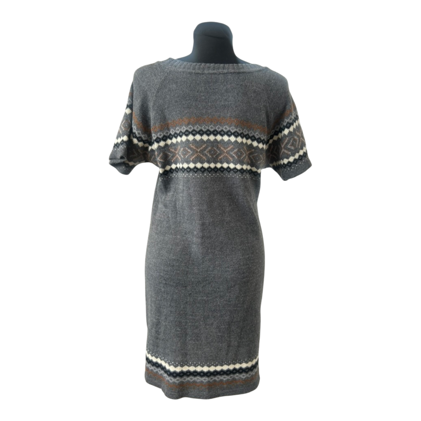 Gina Benotti Strickkleid Damen Gr. 46 Grau Norwegermuster Kurzarm Winterkleid
