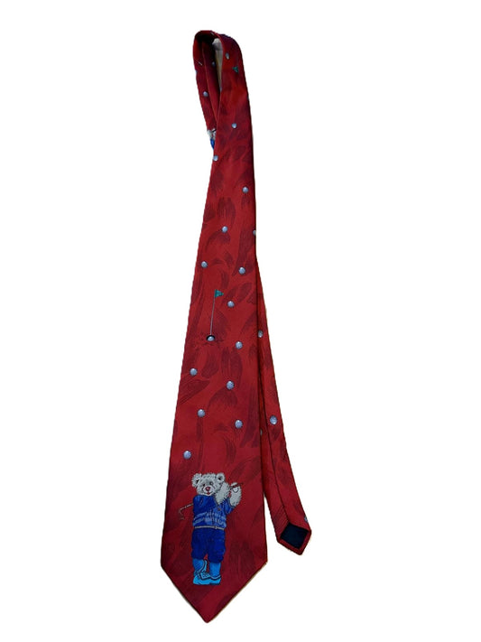 Krawatte rot Teddys mit Golfschläger