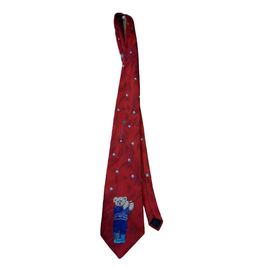 TeddyGolf Krawatte Rot Teddys Mit Golfschläger - Charmanter Freizeitlook