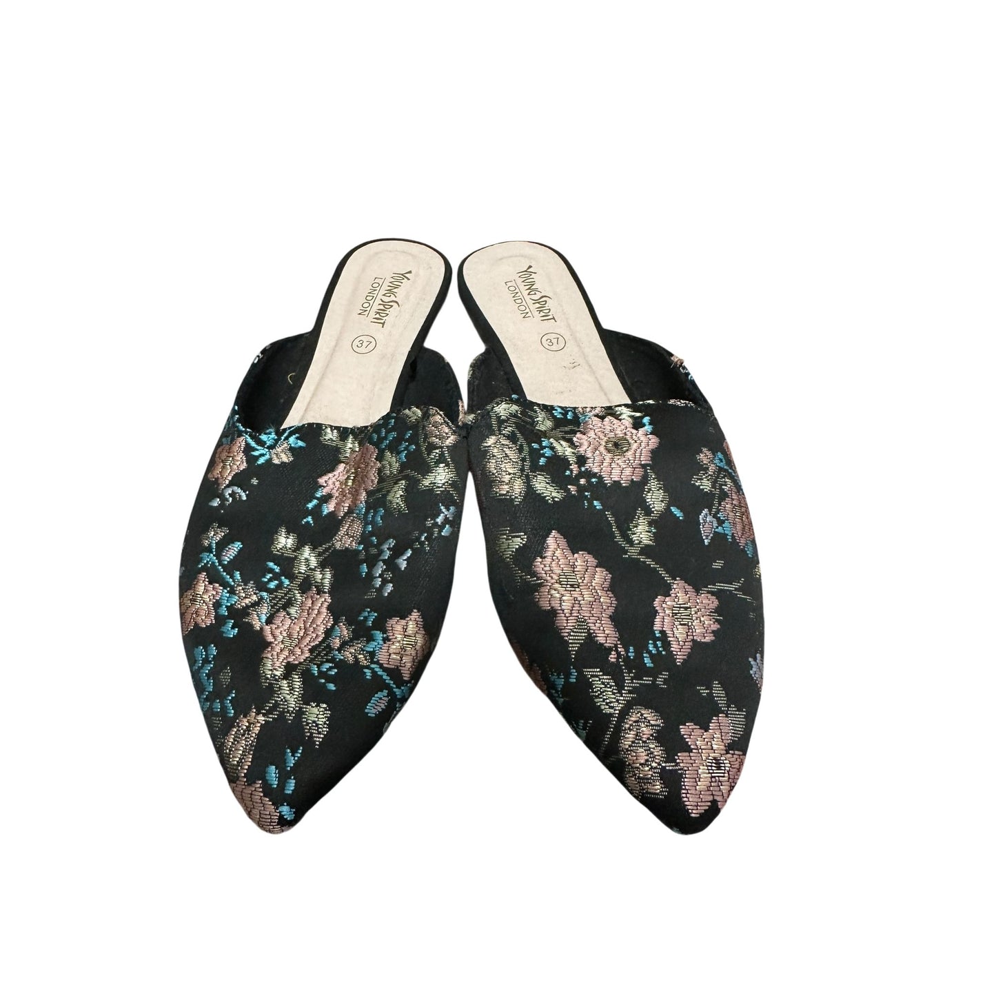 Young Spirit Mules Gr 37 Brokatmuster Schwarz Floral Elegant Sommer Hausschuh