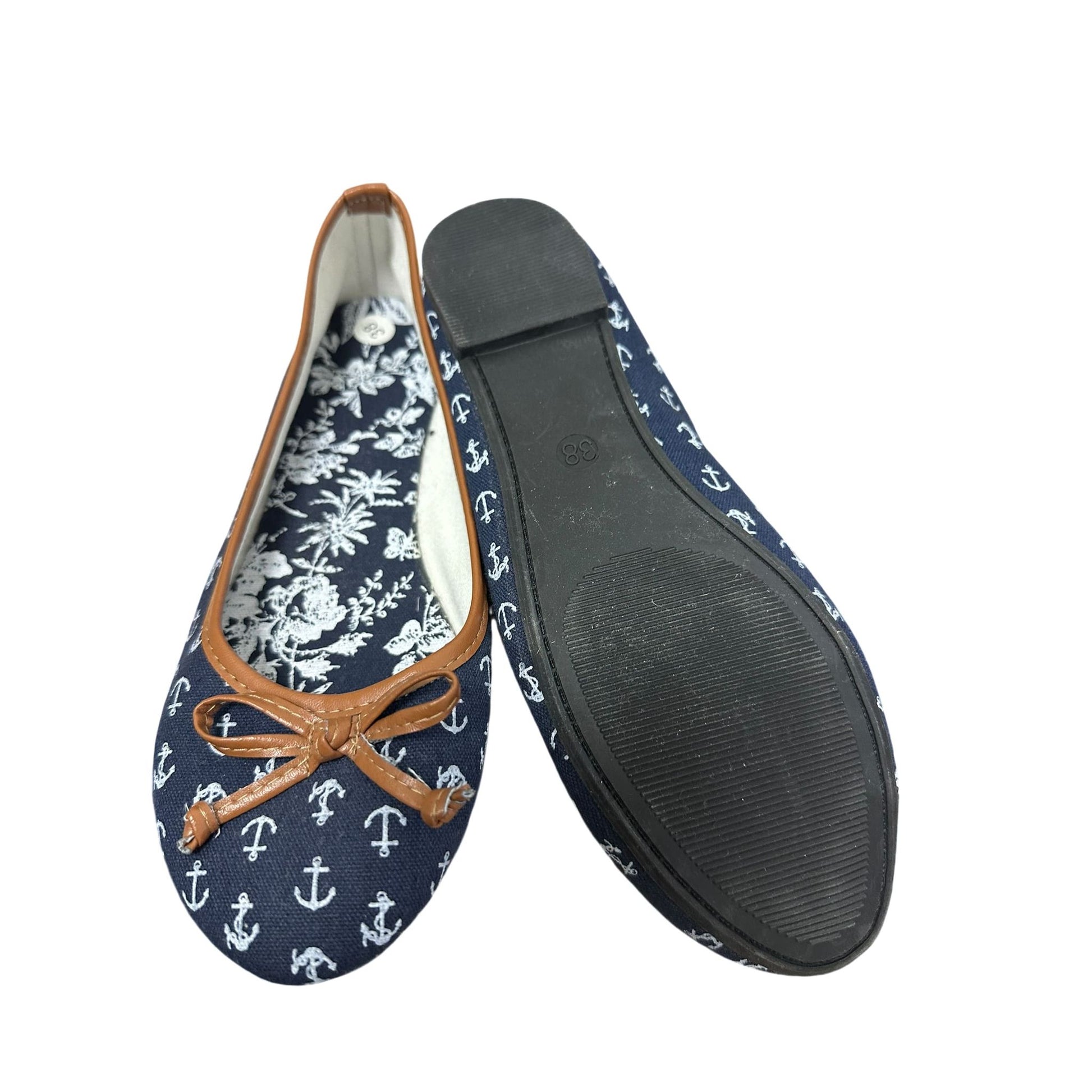 ⚓️ Maritim Ballerinas Damen 38 Dunkelblau – Anker & Blumen – Schleife ⚓️