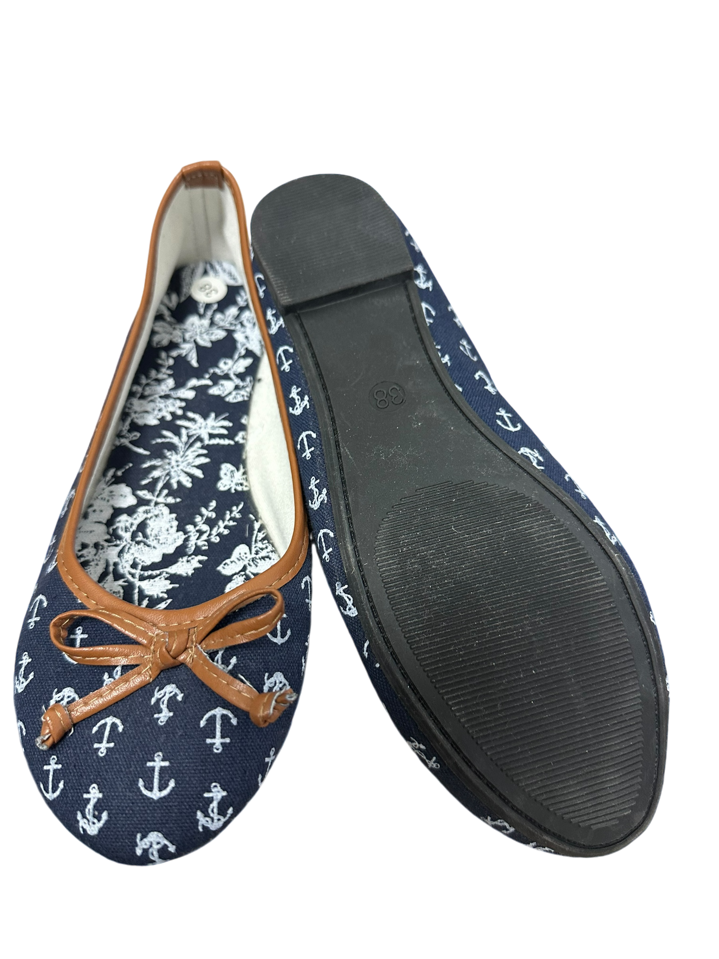⚓️ Maritim Ballerinas Damen 38 Dunkelblau – Anker & Blumen – Schleife ⚓️