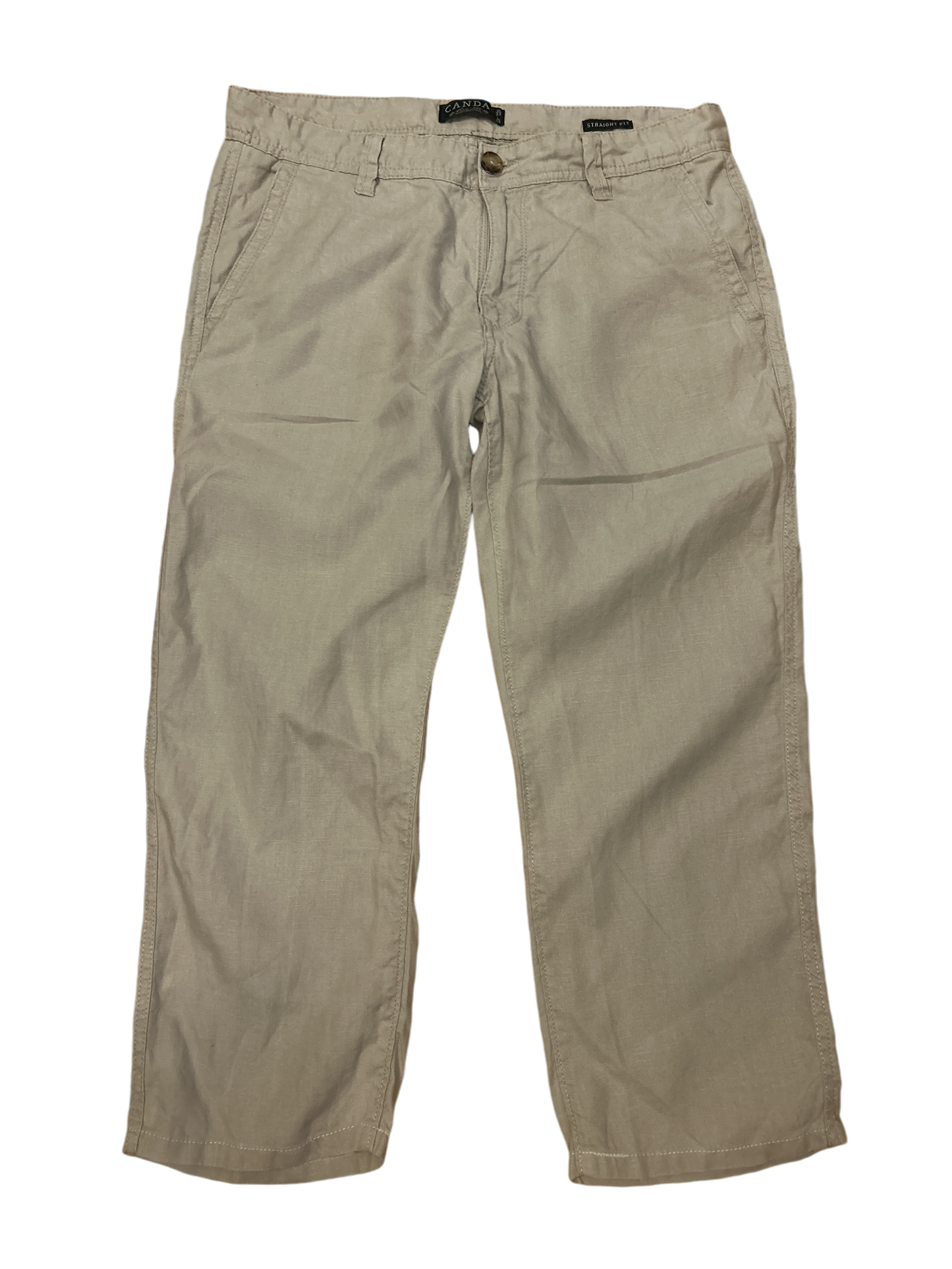 CANDA Damenhose dreiviertel Leinen straight fit beige Größe 42