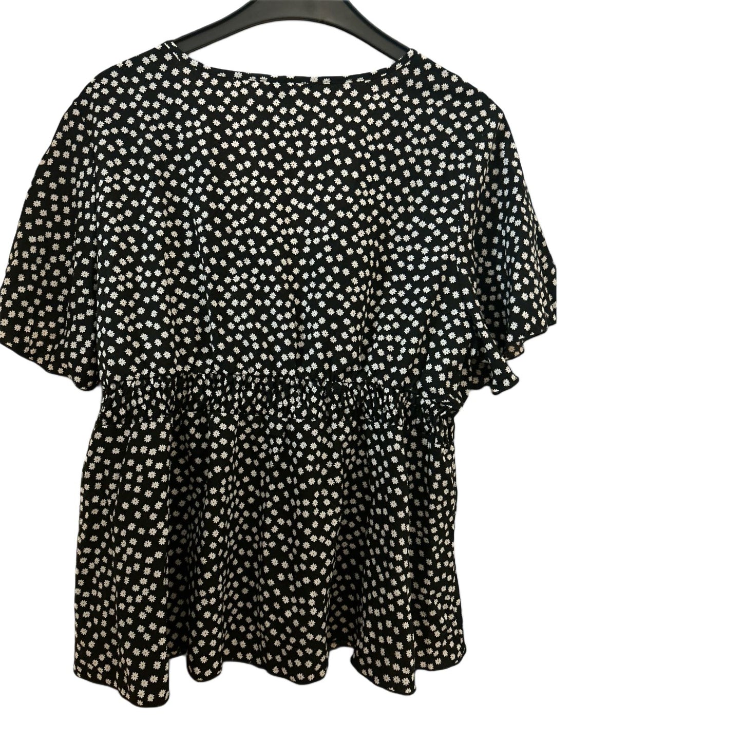 SHEIN CURVE Bluse Damen Gr 3XL Schwarz Blumen Kurzarm Shirt Oberteil Elegant