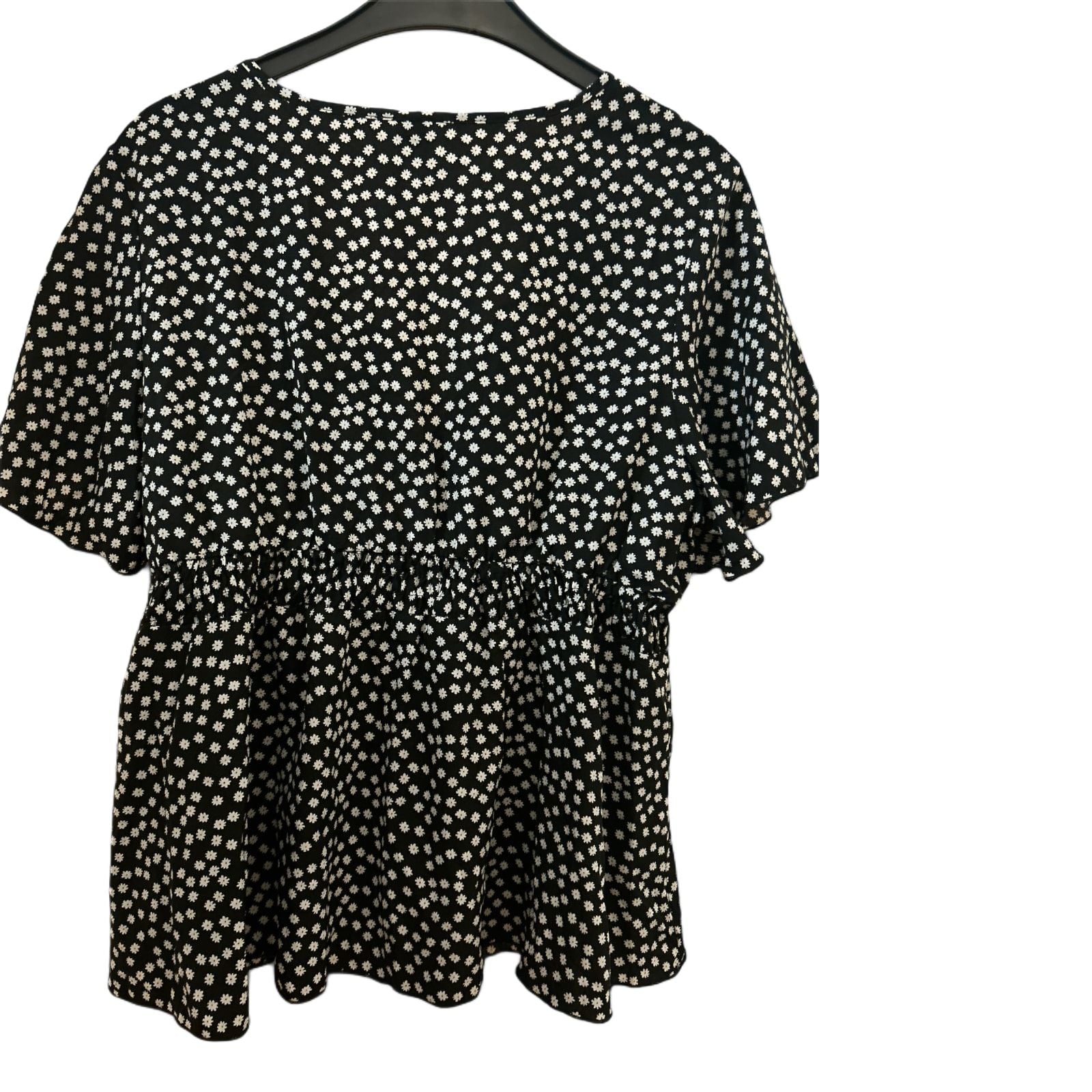 SHEIN CURVE Bluse Damen Gr 3XL Schwarz Blumen Kurzarm Shirt Oberteil Elegant