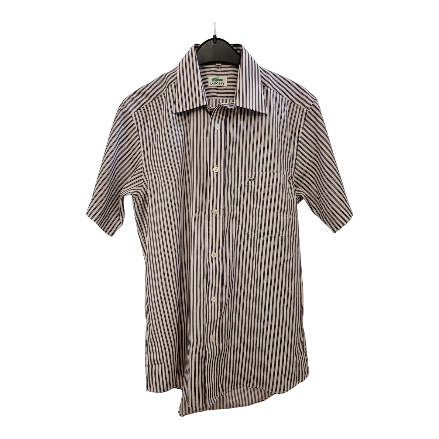 Hemd kurzarm  - LACOSTE -  Gr. M - grau-weiß, lila gestreift