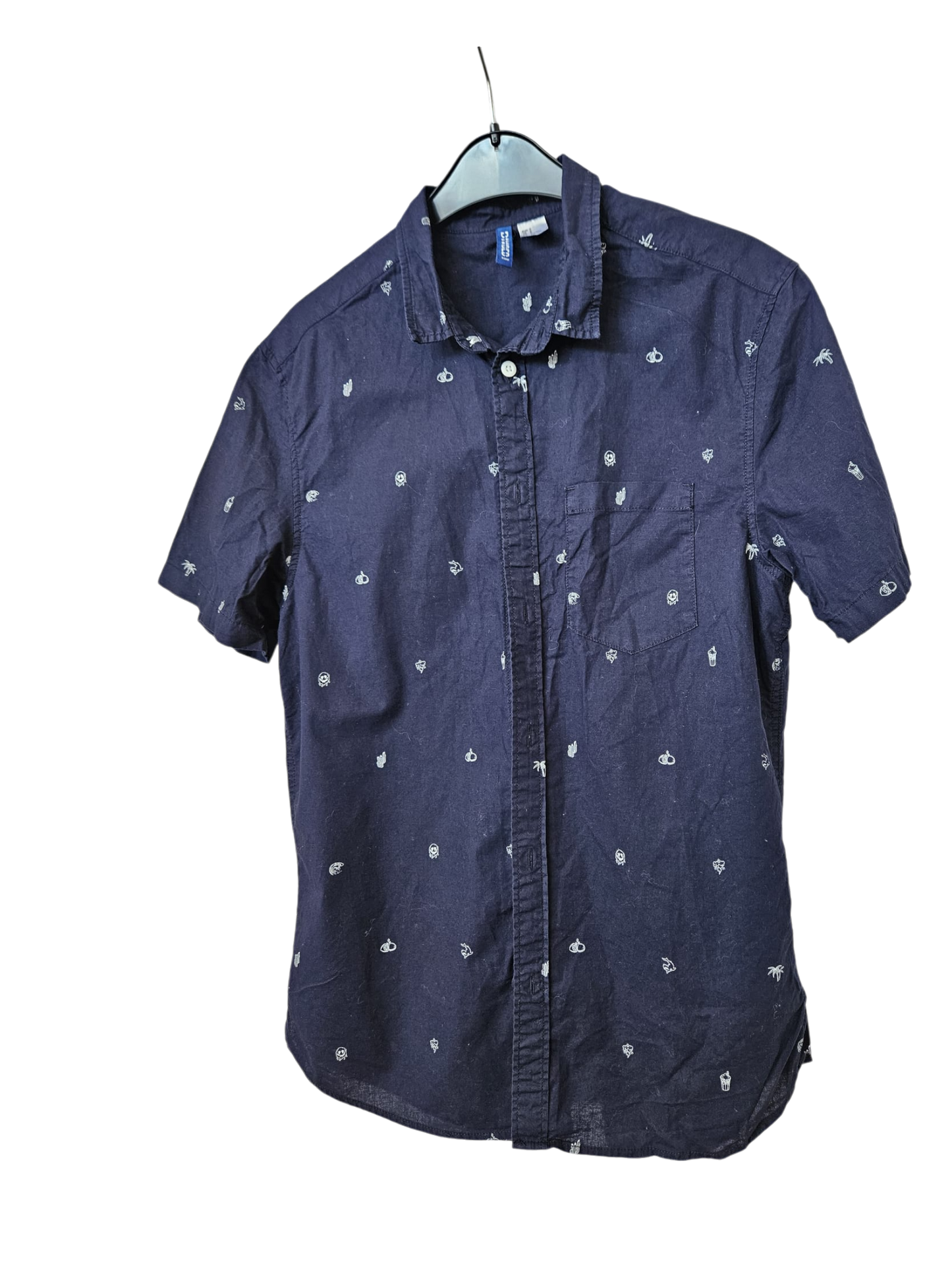 Hemd kurzarm  - DIVIDED -  Gr. S - dunkelblau mit Urlaubsmotiven