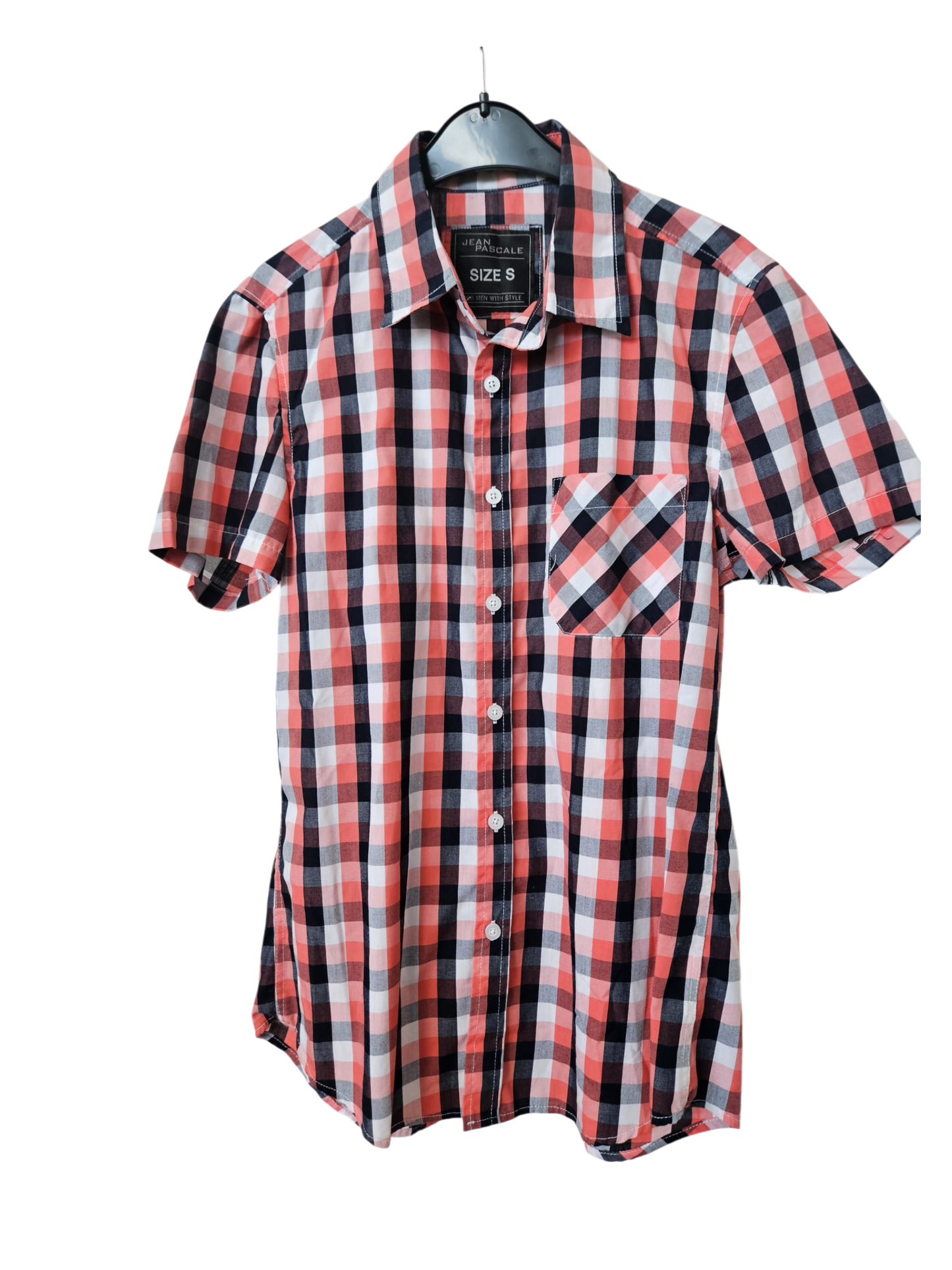 ANGELO LITRICO - Kurzarm-Hemd - Gr. S - rosa, weinrot kariert