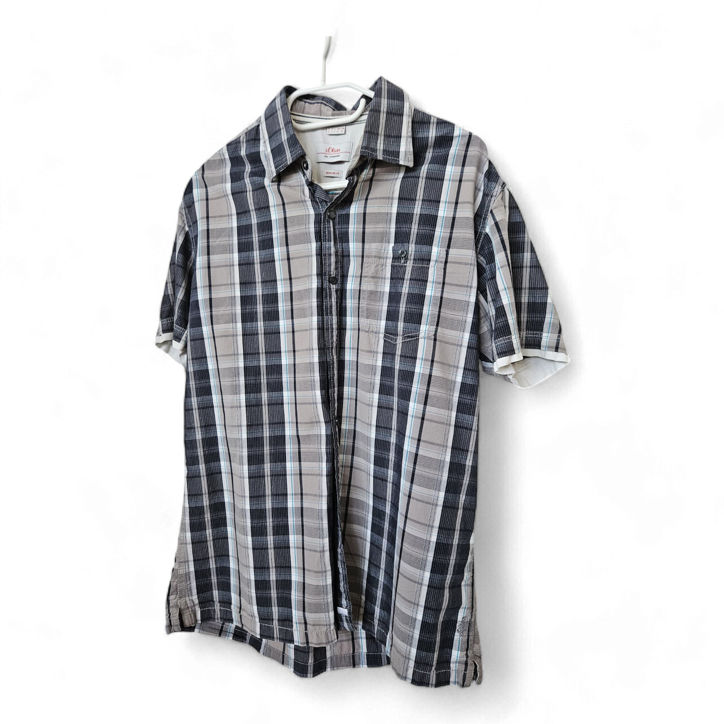 s.Oliver, Kurzarmhemd, Größe M, regular fit, grau/grün kariert