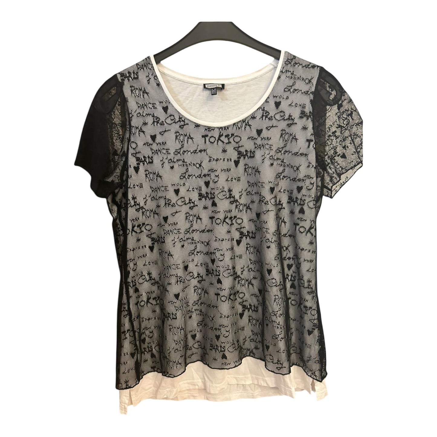 Pure Panda Damen T-Shirt - Gr. 40 schwarz-weiß mit Spitze