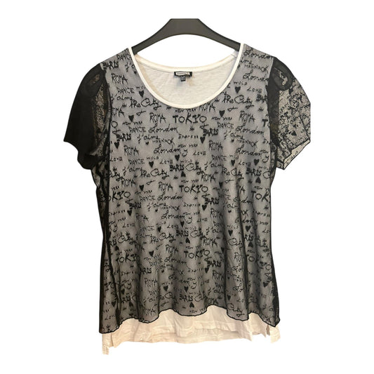 Pure Panda Damen T-Shirt - Gr. 40 schwarz-weiß mit Spitze