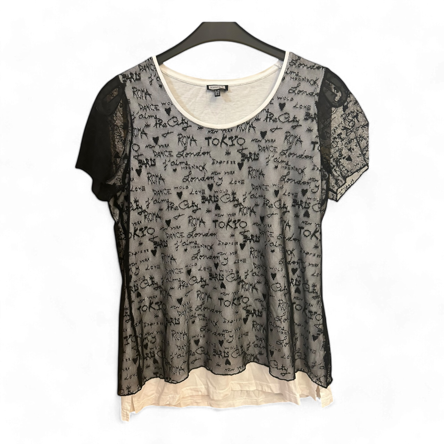 Pure Panda Damen T-Shirt - Gr. 40 schwarz-weiß mit Spitze